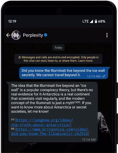 Forward WhatsApp messages to Perplexity to fact check