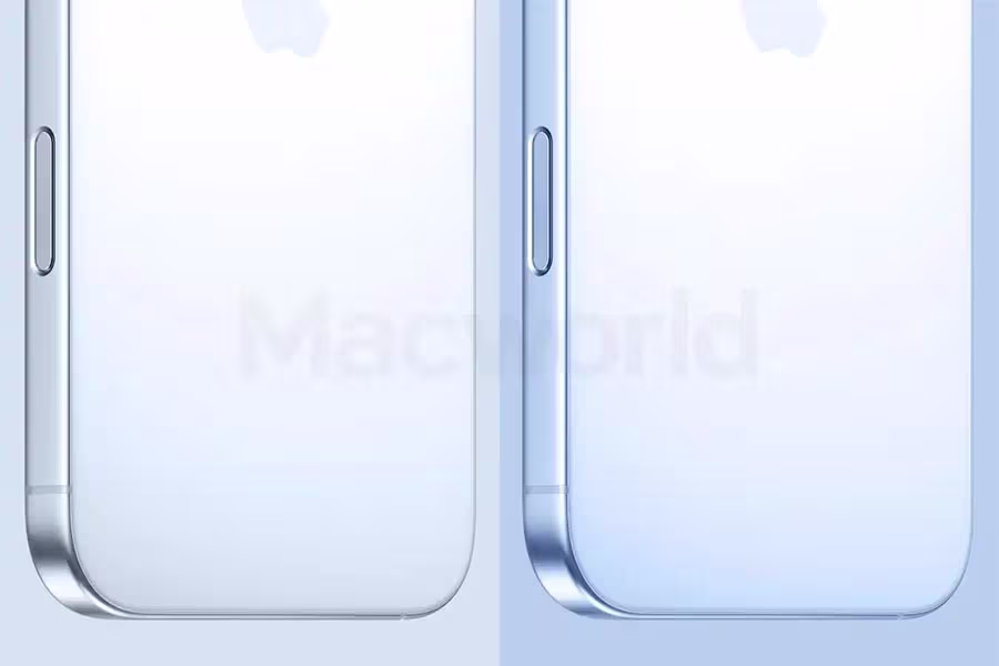 iPhone 17 Air on the left showing a lighter shade of blue vs the light blue on iPhone 17 on the right