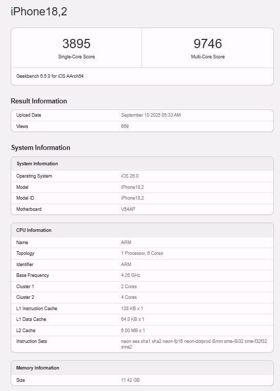 IPhone 17 Pro A19 Pro CPU Benchmark