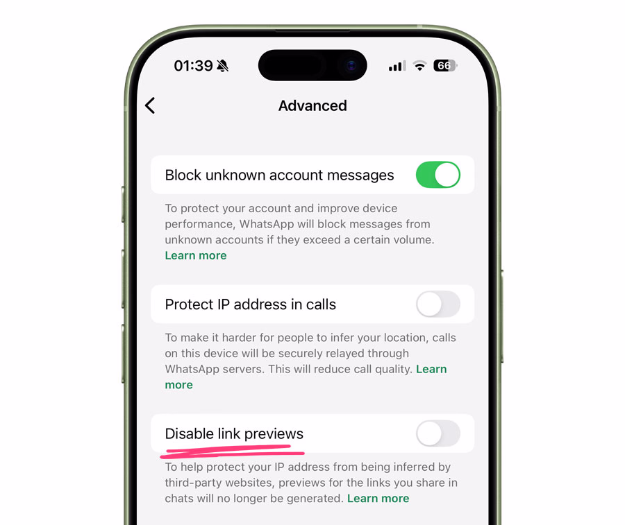 How To Disable Link Preview In Whatsapp Step 1