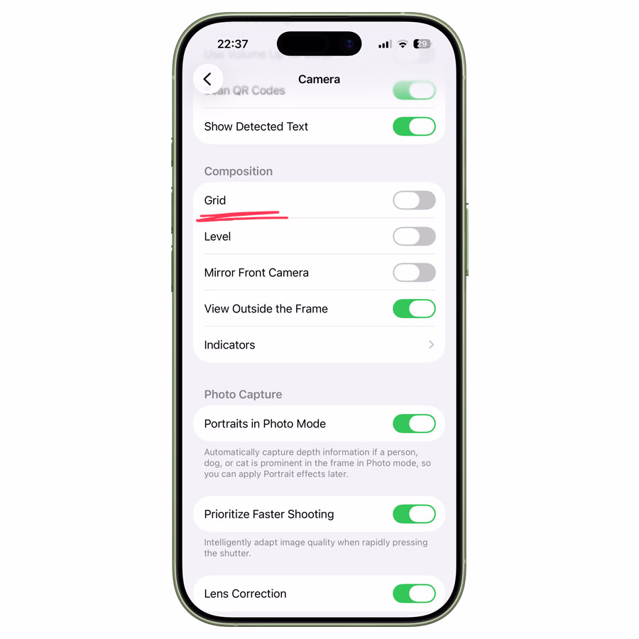 Ios 26 Camera Grid And Level Settings