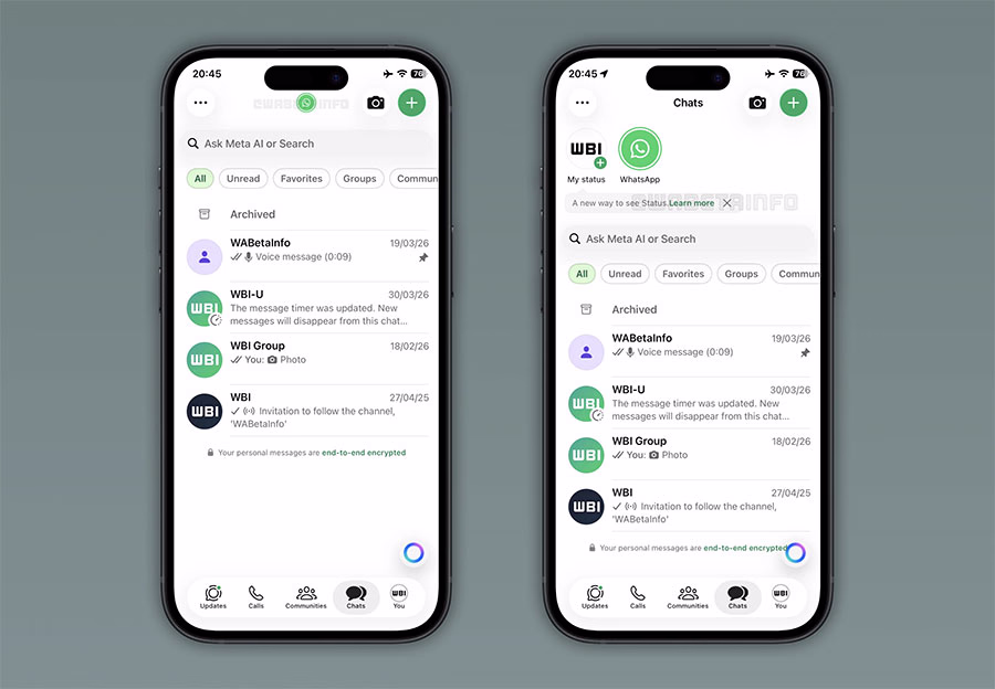 Whatsapp Status Updates In Chats Tab 1